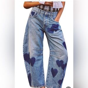 Heart Patterned Blue Jeans